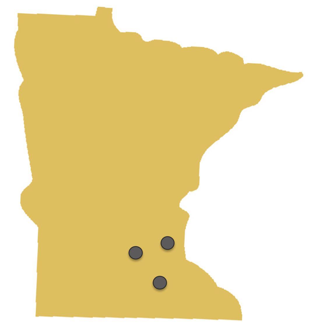Location of sidedressing experiments in Minnesota